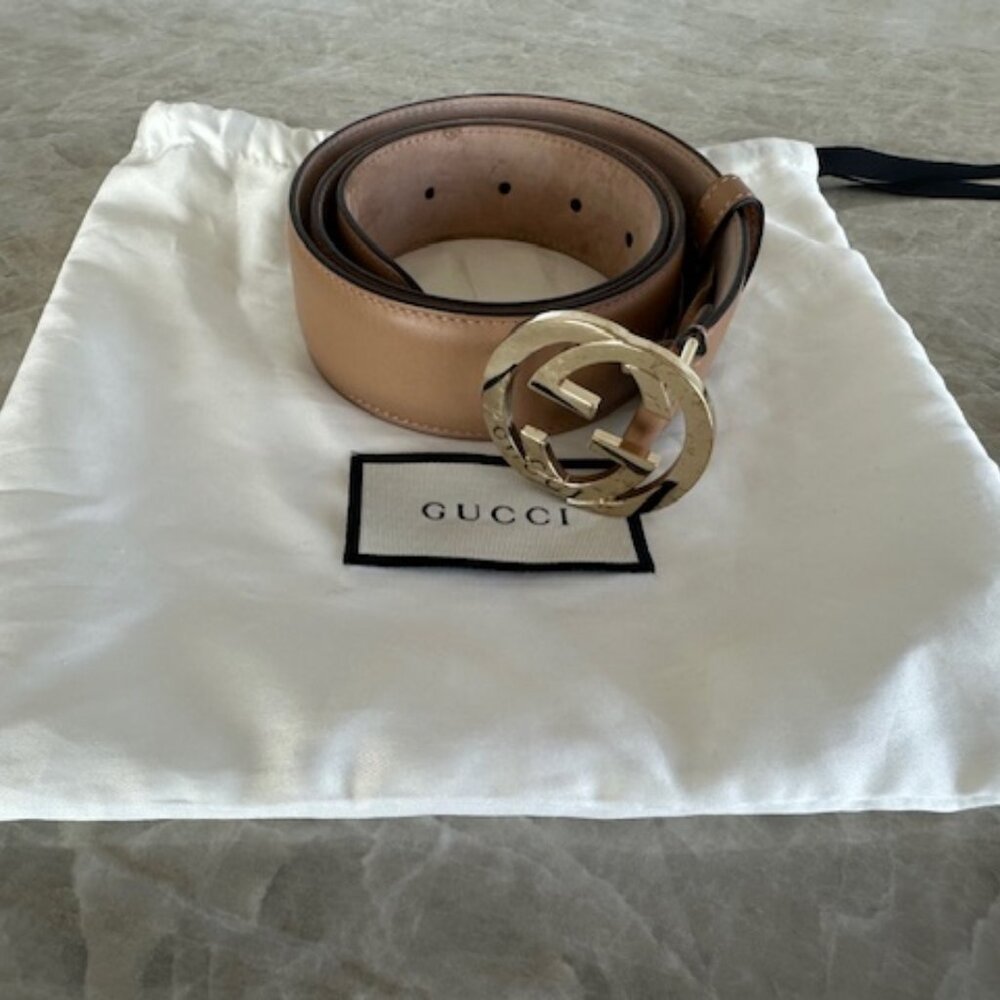 Gucci Interlocking G Logo Leather Belt Beige Sz80 (32)